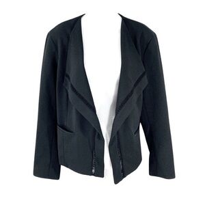 Anne Klein black ladder lace inset open front blazer jacket XL Petite PXL